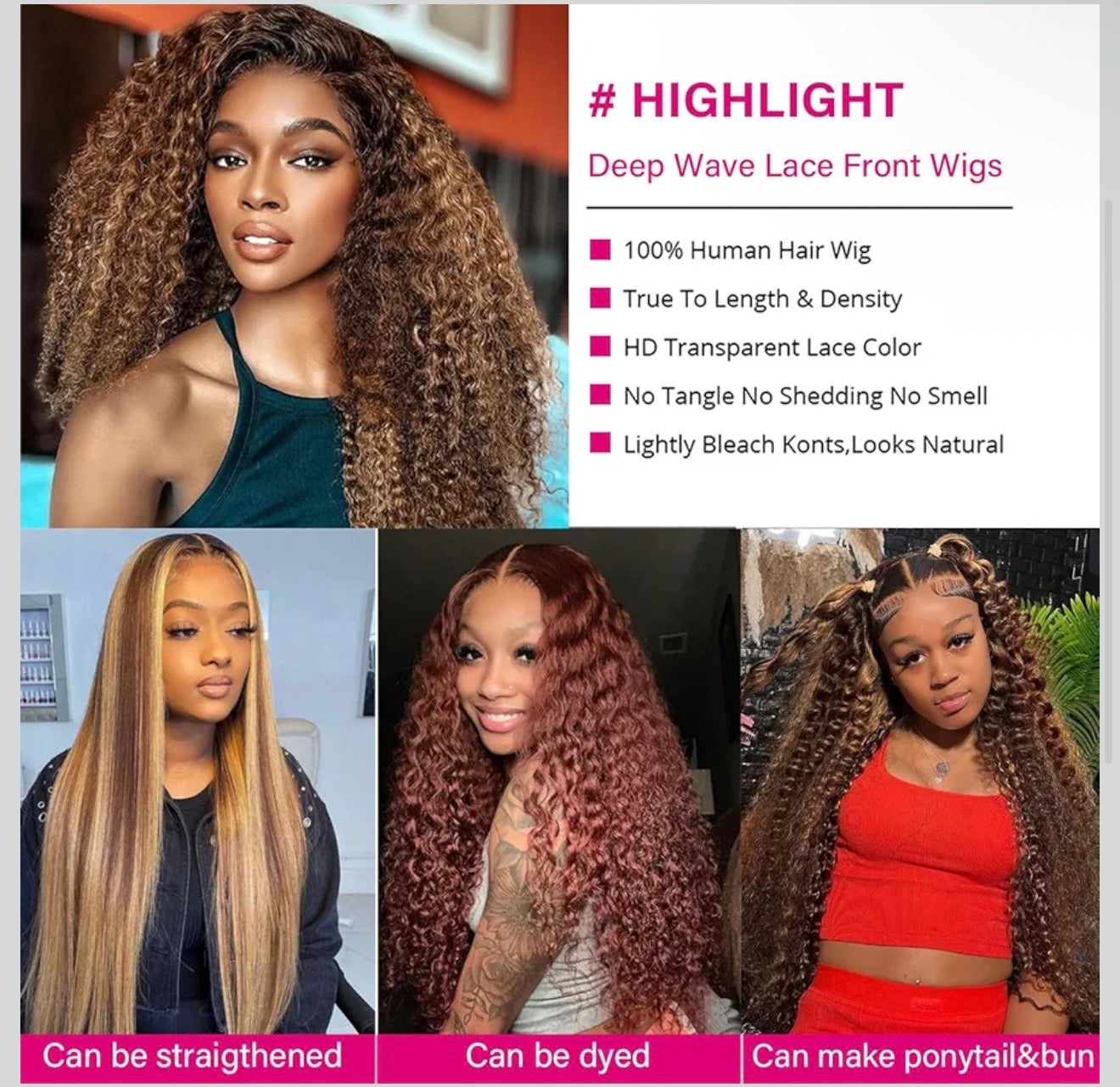 Deep wave human hair highlights